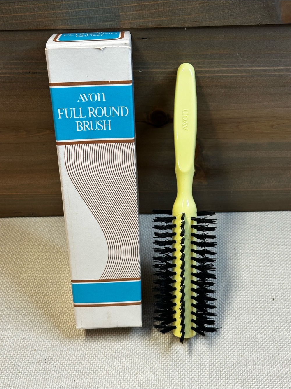 Avon Vintage Full Round Hair Brush Yellow Plastic Original Box 1970's, NOS